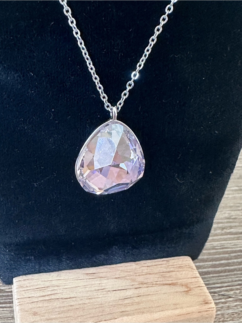 Swarovski Crystal Rosaline Helios Water Drop Pendant Rhodium Silver Necklace
